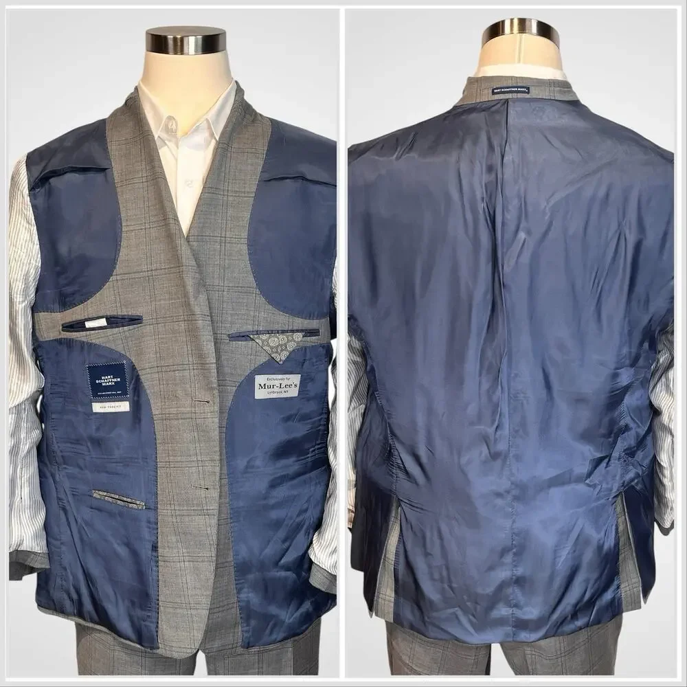 Hart Schaffner Marx New York Fit 48R 41x27 Blue Plaid Classic Suit